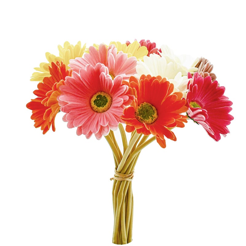 Mandy's PU Multiclor Gerbera Daisy Artificial Flowers 12 Stems for Thanksgiving and Christmas Decorations Flexible Centerpiece Wedding Bouquet Home DÃ©cor - Image 1